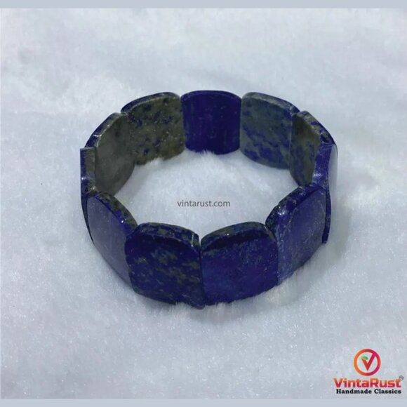single Lapis Lazuli Gemstone Beaded Bracelet: Unisex Adjustable Lapis Bracelet - Picture 4 of 4